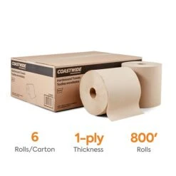 Coastwide Professional™ Recycled Hardwound Paper Towels, 1-ply, 800 Ft./Roll, 6 Rolls/Carton (CW20181)