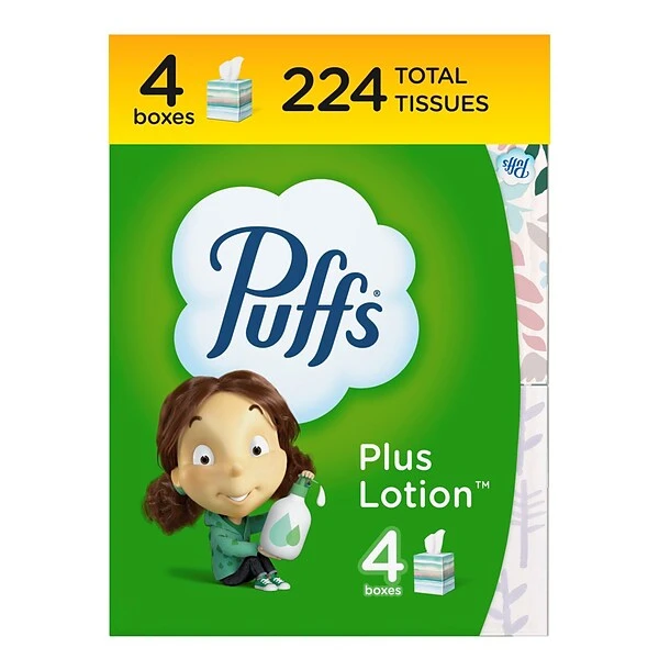 Puffs Plus Lotion Facial Tissue, 2-ply, 56 Tissues/Box, 4 Boxes/Pack (34899) 1 Puffs Plus Lotion Facial Tissue, 2-ply, 56 Tissues/Box, 4 Boxes/Pack (34899)
