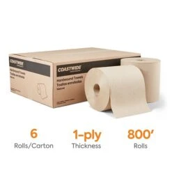 Coastwide Professional™ Recycled Hardwound Paper Towels, 1-ply, 800 Ft./Roll, 6 Rolls/Carton (CW21812)