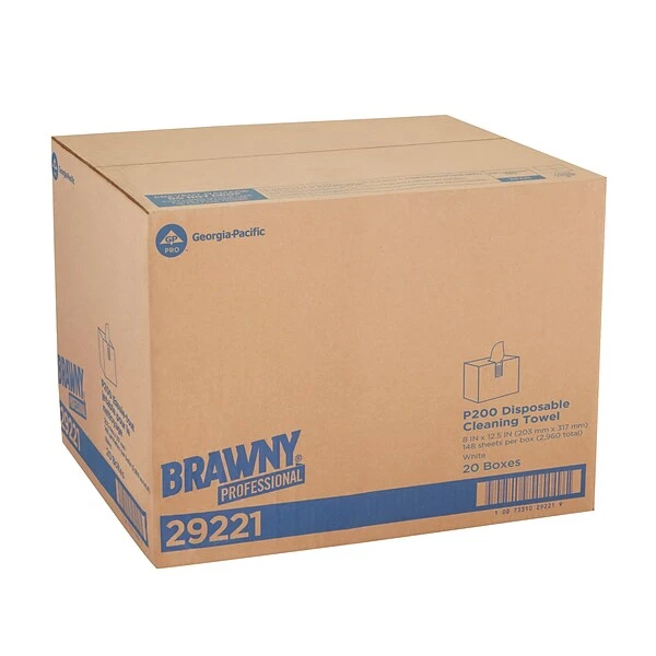 Brawny Professional P200 Disposable Cleaning Towel, White, 148 Towels/Box, 20 Boxes/Case (29221) 1 Brawny Professional P200 Disposable Cleaning Towel, White, 148 Towels/Box, 20 Boxes/Case (29221)