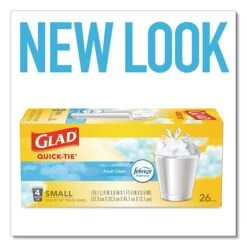 Glad® Febreze Freshness Quick-Tie Small Trash Bags, 4 Gal, 0.5 Mil, 8" X 18", White, 26 Bags/Box, 6 Boxes/Carton