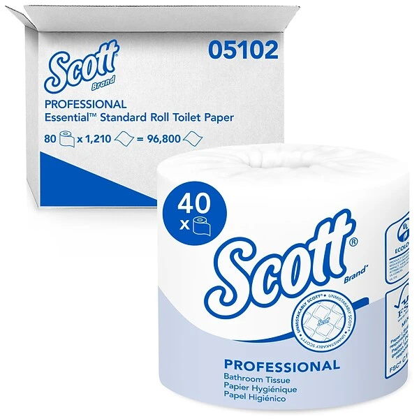 Scott Essential 1-Ply Standard Toilet Paper, White, 1210 Sheets/Roll, 80 Rolls/Carton (05102) 1 Scott Essential 1-Ply Standard Toilet Paper, White, 1210 Sheets/Roll, 80 Rolls/Carton (05102)