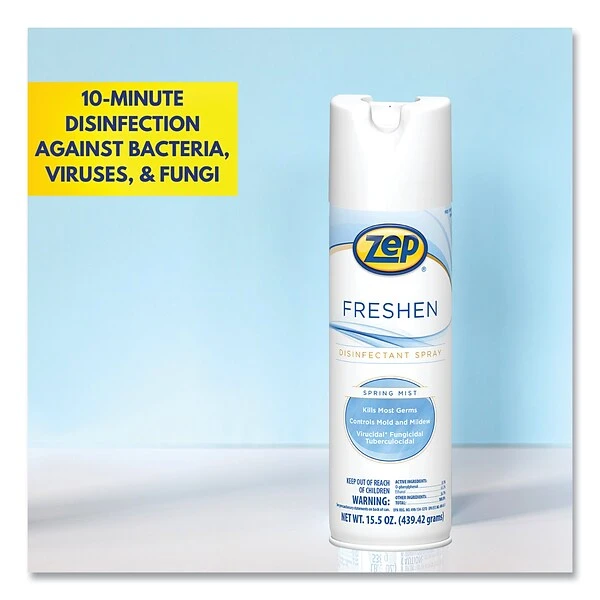 Zep Freshen Disinfectant Spray, Spring Mist, 15.5 Oz. Aerosol Spray (ZPP1050017EA) 2 Zep Freshen Disinfectant Spray, Spring Mist, 15.5 Oz. Aerosol Spray (ZPP1050017EA) - Image 2