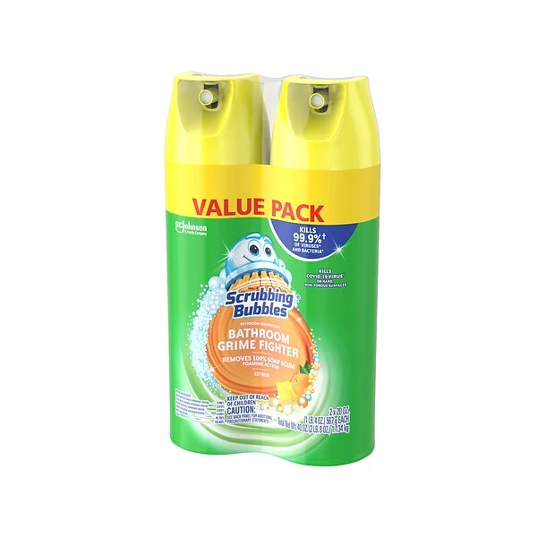 Scrubbing Bubbles Bathroom Grime Fighter Disinfecting Glass & Surface Cleaner Aerosol, Citrus Scent, 20 Oz., 2/Pack (306381) 2 Scrubbing Bubbles Bathroom Grime Fighter Disinfecting Glass & Surface Cleaner Aerosol, Citrus Scent, 20 Oz., 2/Pack (306381) - Image 2