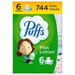 Puffs Plus Lotion Facial Tissue, 2-ply, 124 Tissues/Box, 6 Boxes/Pack (39383)