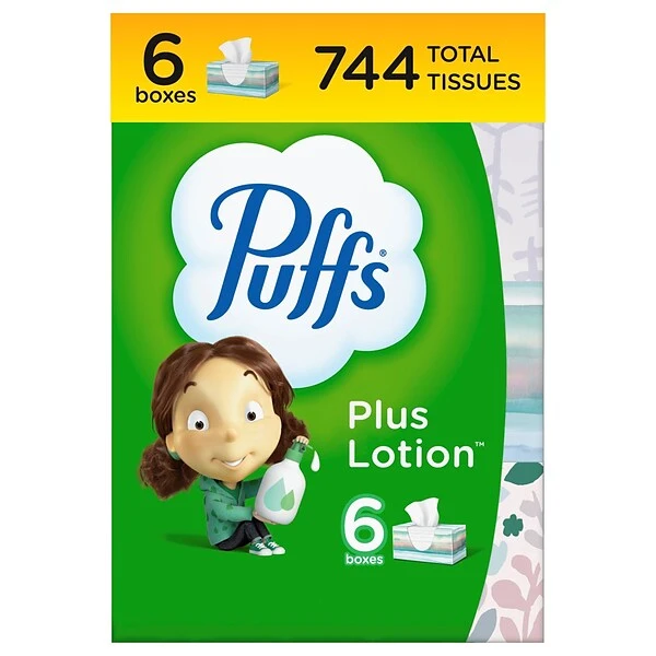 Puffs Plus Lotion Facial Tissue, 2-ply, 124 Tissues/Box, 6 Boxes/Pack (39383) 1 Puffs Plus Lotion Facial Tissue, 2-ply, 124 Tissues/Box, 6 Boxes/Pack (39383)