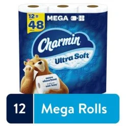 Charmin Ultra Soft Toilet Paper, 2-Ply, White, 244 Sheets/Roll, 12 Mega Rolls/Pack (61789)