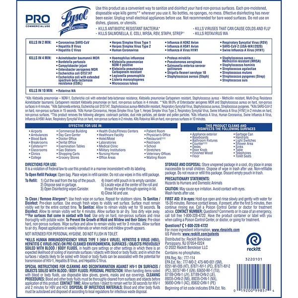 Lysol Pro Disinfecting Wipes, Lemon & Lime Blossom Scent, 800 Wipes/Refill Bag, 2 Bags/Carton (1920099857) 2 Lysol Pro Disinfecting Wipes, Lemon & Lime Blossom Scent, 800 Wipes/Refill Bag, 2 Bags/Carton (1920099857) - Image 2