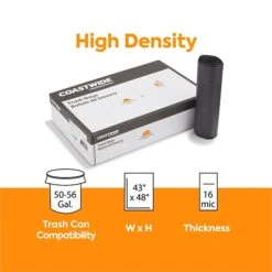 Coastwide Professional™ 50-56 Gal. Trash Bags, High Density, 16 Mic., Black, 25 Bags/Roll, 8 Rolls (CW57392)