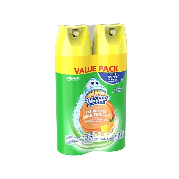 Scrubbing Bubbles Bathroom Grime Fighter Disinfecting Glass & Surface Cleaner Aerosol, Citrus Scent, 20 Oz., 2/Pack (306381) 3 Scrubbing Bubbles Bathroom Grime Fighter Disinfecting Glass & Surface Cleaner Aerosol, Citrus Scent, 20 Oz., 2/Pack (306381) - Image 3
