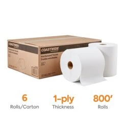 Coastwide Professional™ Recycled Hardwound Paper Towels, 1-Ply, 800 Ft./Roll, 6 Rolls/Carton (CW20182)