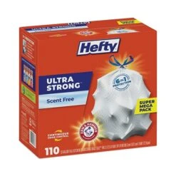 Hefty® Ultra Strong Tall Kitchen And Trash Bags, 13 Gal, 0.9 Mil, 23.75" X 24.88", White, 110 Bags/Box, 3 Boxes/Carton