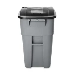 Rubbermaid Brute Plastic Rollout Trash Can Container With Lid, 50 Gallons, Gray/Silver (FG9W2700GRAY)