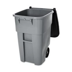 Rubbermaid Brute Plastic Rollout Trash Can Container With Lid, 50 Gallons, Gray/Silver (FG9W2700GRAY) -Kleenex Shop m004399953 s7