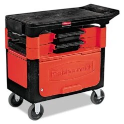 Rubbermaid Locking Trades Cart, 330-Lb Cap, Two-Shelf, 19-1/4w X 38d X 33-3/8h, Black