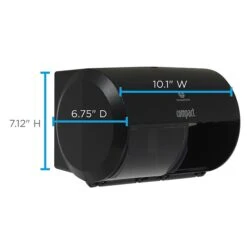 Compact 2-Roll Side-by-Side Coreless Toilet Paper Dispenser By GP PRO, Black (56784A)
