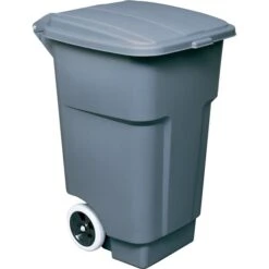 Rubbermaid Brute Plastic Rollout Trash Can Container With Lid, 50 Gallons, Gray/Silver (FG9W2700GRAY) -Kleenex Shop s0054829 s7