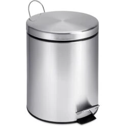 Honey-Can-Do Stainless Steel Round Step Trash Can With Lid, Silver, 1.32 Gallon (TRS-01449)