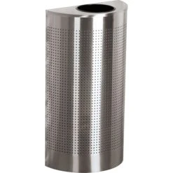 Rubbermaid Half Round Waste Receptacle, 12 Gallon, Silver Metallic, 32"H X 18"W X 9"D (FGSH12EPLSM)