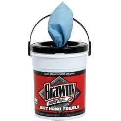 Brawny Industrial® Wet Hand Towels, 12 1/5" X 8 3/5", 1-Ply, Blue, 84/Pail, 6/Carton