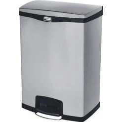 Rubbermaid Commercial Slim Jim Metal End Step Trash Can, 24 Gallon, Black