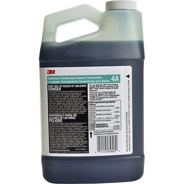 3M™ Bathroom Disinfectant Cleaner Concentrate 4A, 0.5 Gallon, 4/Case 1 3M™ Bathroom Disinfectant Cleaner Concentrate 4A, 0.5 Gallon, 4/Case