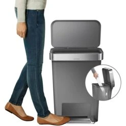 Simplehuman Plastic Step Trash Can, Gray And Silver, 12 Gal. (CW1386)