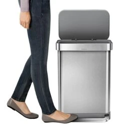Simplehuman Rectangular Step Trash Can With Liner Pocket, Brushed Stainless Steel, 14.5 Gallon (CW2023) -Kleenex Shop s1100533 s7