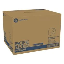 Pacific Blue Basic Recycled Toilet Paper, 1-Ply, White, 1210 Sheets/Roll, 80 Rolls/Carton (1458001/14500)