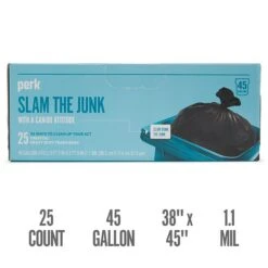 Perk™ 45 Gallon Trash Bag, 1.1 Mil, Black, 25 Bags/Box (PK56748)