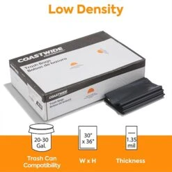 Coastwide Professional™ 20-30 Gal. Reprocessed Resin Trash Bags, Low Density, 1.35 Mil, Black, 150/Carton (CW21761)