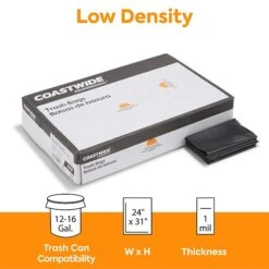 Coastwide Professional™ 12-16 Gal. Trash Bags, Low Density, 1 Mil, Black, 250/Carton (CW21760)