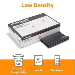 Coastwide Professional™ 55-60 Gal. Reprocessed Resin Trash Bags, Low Density, 1.3 Mil, Black, 100/Carton (CW22342)