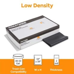 Coastwide Professional™ 30-33 Gal. Reprocessed Resin Trash Bags, Low Density, 2 Mil, Black, 100/Carton (CW57403)
