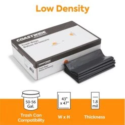 Coastwide Professional™ 50-56 Gal. Reprocessed Resin Trash Bags, Low Density, 1.8 Mil, Black, 100/Carton (CW18209)