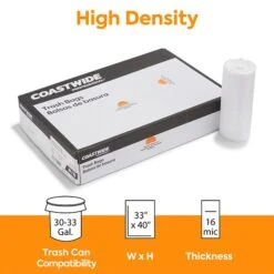 Coastwide Professional™ 30-33 Gal. Trash Bags, High Density, 16 Mic., Natural, 25 Bags/Roll, 10 Rolls (CW18200)