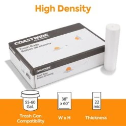 Coastwide Professional™ 55-60 Gal. Trash Bags, High Density, 22 Mic., Natural, 15 Bags/ Roll, 10 Rolls (CW19249)