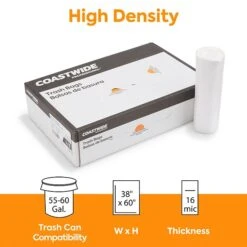 Coastwide Professional™ 55-60 Gal. Trash Bags, High Density, 16 Mic., Natural, 25 Bags/Roll, 8 Rolls (CW18202)