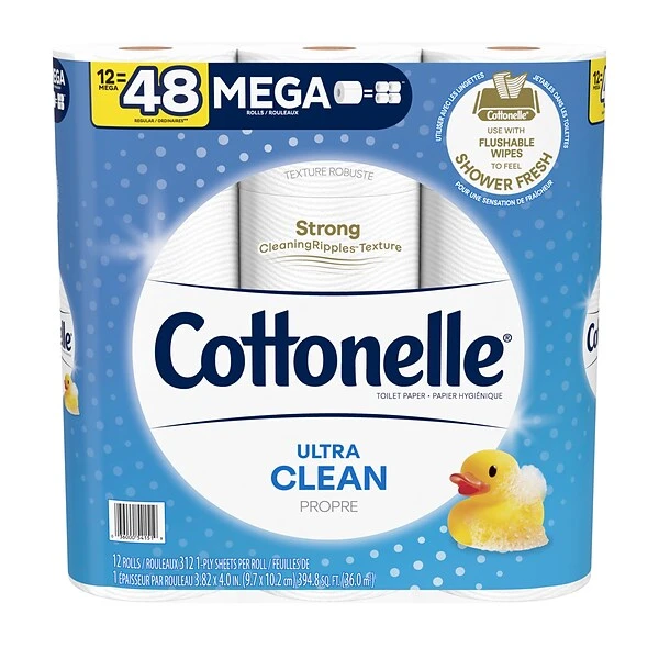 Cottonelle Ultra CleanCare 1-Ply Standard Toilet Paper, 312 Sheets/Roll, 12 Rolls/Case (47804) 1 Cottonelle Ultra CleanCare 1-Ply Standard Toilet Paper, 312 Sheets/Roll, 12 Rolls/Case (47804)
