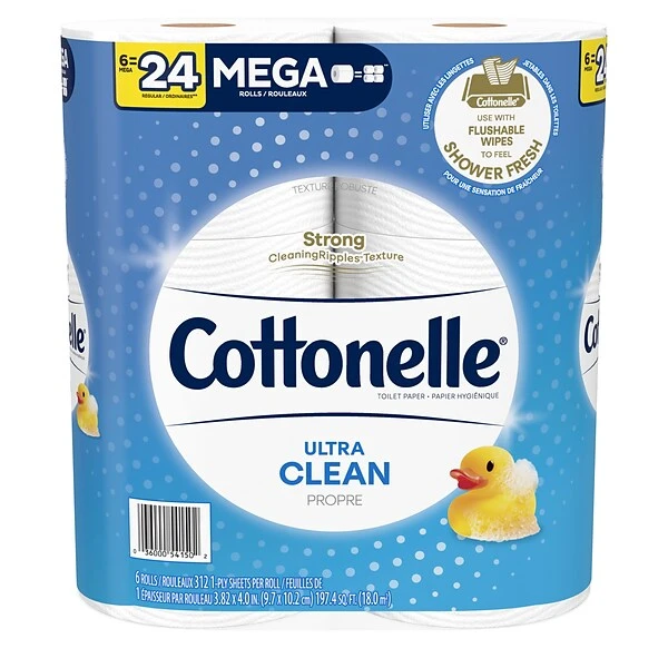 Cottonelle Ultra CleanCare 1-Ply Standard Toilet Paper, White, 312 Sheets/Roll, 6 Mega Rolls/Pack (47747) 1 Cottonelle Ultra CleanCare 1-Ply Standard Toilet Paper, White, 312 Sheets/Roll, 6 Mega Rolls/Pack (47747)