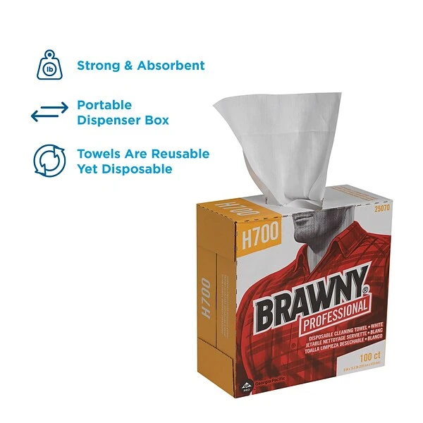 Brawny Professional H700 Heavy Duty Multifold Paper Towels, 1-Ply, 100 Sheets/Pack (25070) 2 Brawny Professional H700 Heavy Duty Multifold Paper Towels, 1-Ply, 100 Sheets/Pack (25070) - Image 2