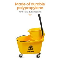 Coastwide Professional™ Click-Connect Janitorial Heavy Duty 35 Quart Mop Bucket With Side Press Wringer, Yellow (CW55229)
