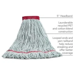 Coastwide Professional™ Looped-End Wet Mop Head, Large, Recycled PET/Cotton Blend, 5" Headband, Blue (CW57755)