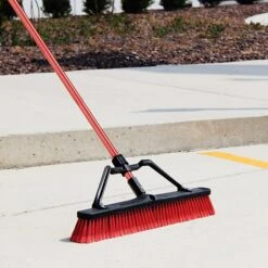 Libman Commercial 24" Multi-Surface Heavy-Duty Push Broom, Red & Black Bristles, 3/Carton (823)