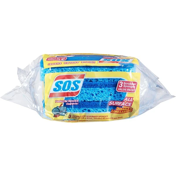 S.O.S® All Surface Scrubber Sponge, 3 Sponges/Pack, 8 Packs/Case (91028) 3 S.O.S® All Surface Scrubber Sponge, 3 Sponges/Pack, 8 Packs/Case (91028) - Image 3