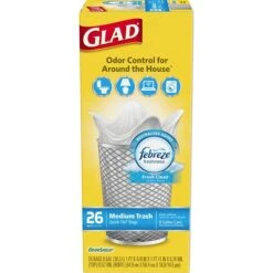 Glad® Medium Quick-Tie Trash Bags - OdorShield® 8 Gallon White Trash Bag, Febreze Fresh Clean - 26 Count Each (78815) -Kleenex Shop sp103681072 s7