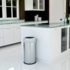 Halo Stainless Steel Round Open Top Trash Can With Dual AbsorbX Odor Control System, Silver, Silver, 13 Gal. (OT13STR)