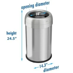 Halo Stainless Steel Round Open Top Trash Can With Dual AbsorbX Odor Control System, Silver, Silver, 13 Gal. (OT13STR) -Kleenex Shop sp105089456 s7