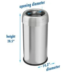 Halo Stainless Steel Round Open Top Trash Can With Dual AbsorbX Odor Control System, Silver, 16 Gal. (OT16STR) -Kleenex Shop sp105089572 s7