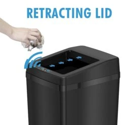 ITouchless Stainless Steel Sliding Lid Sensor Trash Can With AbsorbX Odor Control System, 14 Gal., Black (IT14SB)